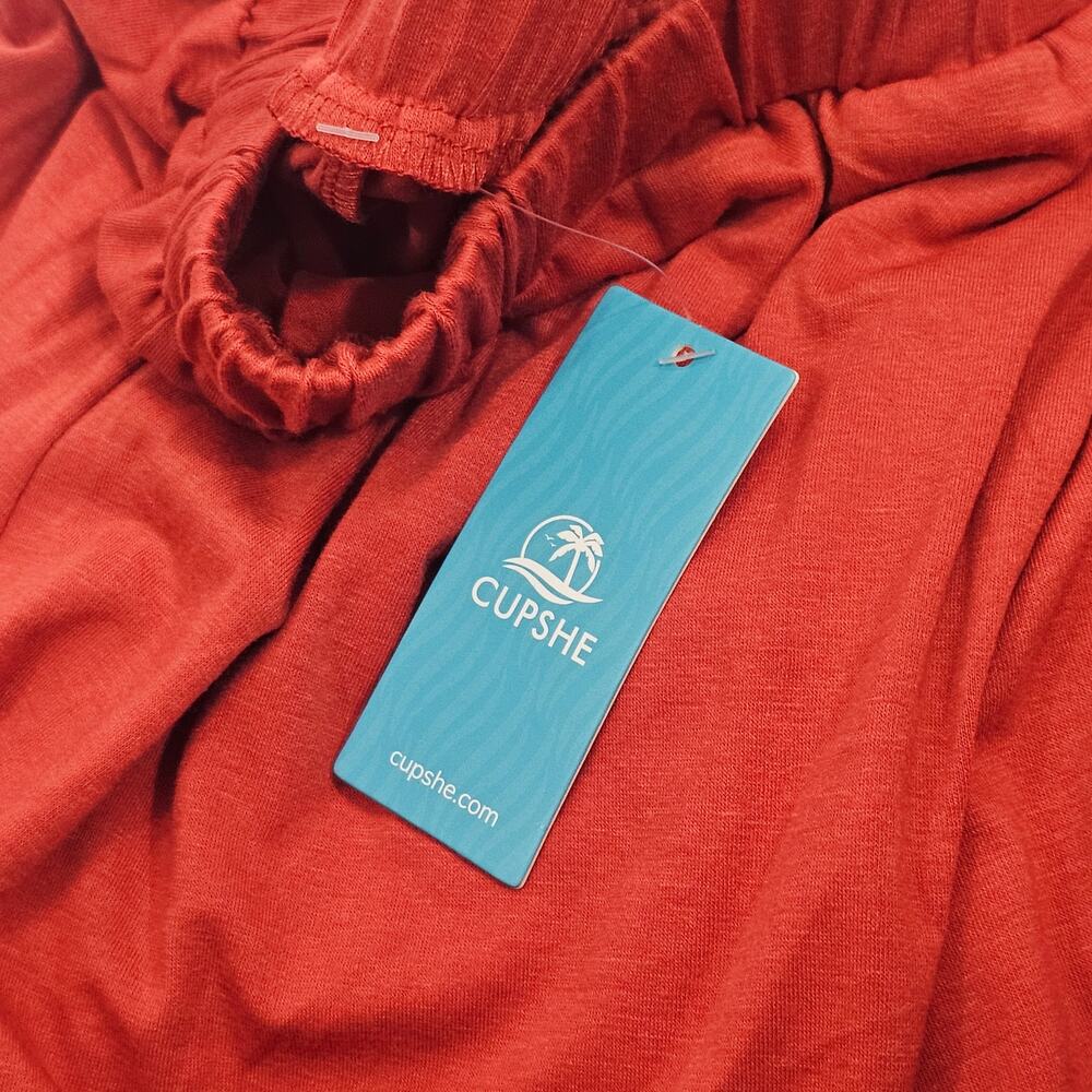 Cupshe Rust Orange Jersey Wide Leg Pants & Cropped Wrap Top Women's Size S NWT - Picture 9 of 16